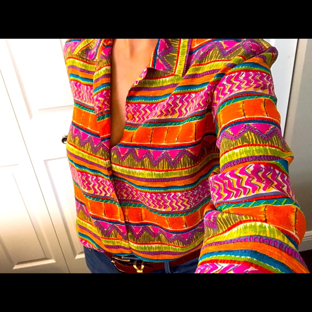 August Silk Vintage Bright Blouse, Pink & Red